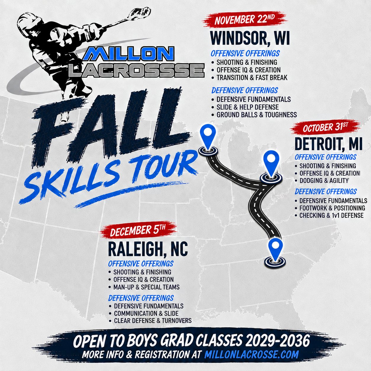 Millon Lacrosse Clinics Wisconsin, Michigan, Carolina